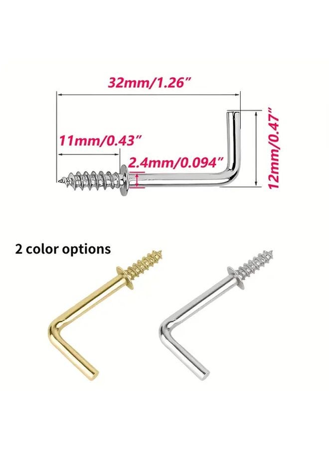10pcs Silvery L Shape Screw Hooks 32mm Right Angle Carbon Steel Self Tapping Rust Resistant - Image 4