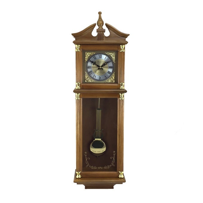 345 INCH CHIMING PENDULUM WALL CLOCK IN ANTIQUE HARVEST OAK FINISH