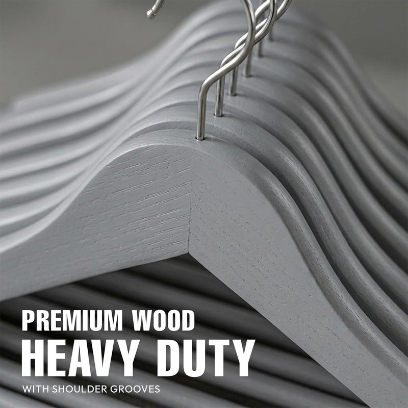 Utopia Home Premium Wooden Hangers 30 Pack - Durable & Slim Coat Hanger - Suit Hangers with 360-Degree Rotatable Hook - Wood Hangers with Shoulder Grooves (Grey Color) - Image 3