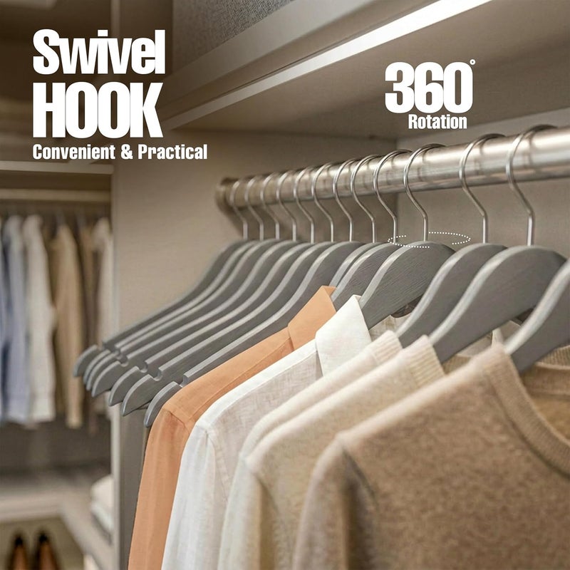 Utopia Home Premium Wooden Hangers 30 Pack - Durable & Slim Coat Hanger - Suit Hangers with 360-Degree Rotatable Hook - Wood Hangers with Shoulder Grooves (Grey Color) - Image 5
