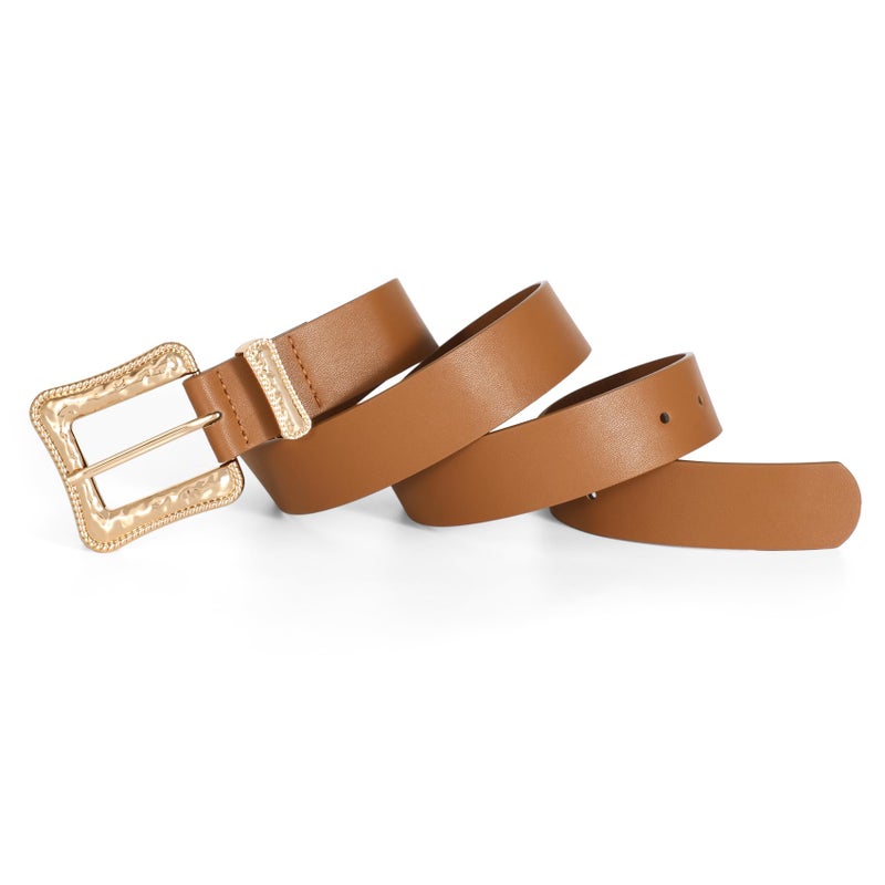 JASGOOD Plus Size Women's Leather Belt for Jeans Pants, Fashion Ladies Waist Belt with Gold Buckle (Brown, Fit waist size 23''-29'') - Image 5