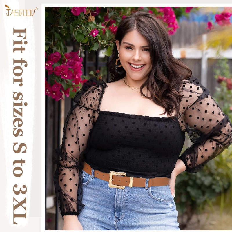 JASGOOD Plus Size Women's Leather Belt for Jeans Pants, Fashion Ladies Waist Belt with Gold Buckle (Brown, Fit waist size 23''-29'') - Image 3