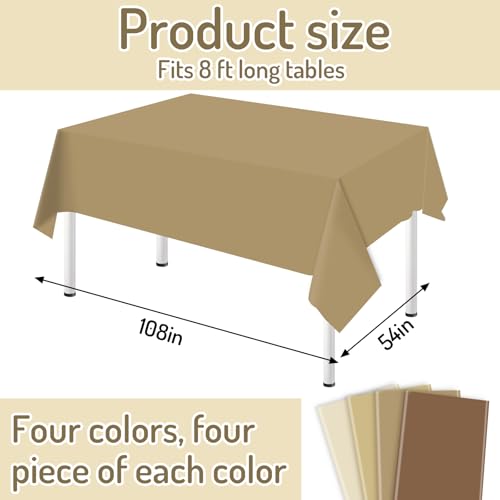 Whaline 16Pcs Brown Plastic Tablecloth 4 Gradient Brown Colors Rectangle Table Cover Waterproof Table Cloth for Fall Thanksgiving Parties Decoration Supplies, 54 x 108 Inch - Image 2