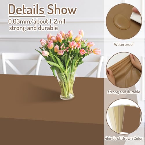 Whaline 16Pcs Brown Plastic Tablecloth 4 Gradient Brown Colors Rectangle Table Cover Waterproof Table Cloth for Fall Thanksgiving Parties Decoration Supplies, 54 x 108 Inch - Image 3