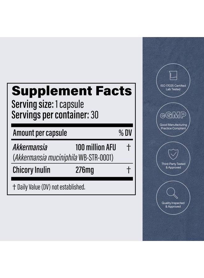 البندول بندول أكيرمانسيا بروبيوتيك مع ألياف بريبيوتيك - يزيد من إنتاج GLP-1، إطلاق متأخر، تم اختباره من قبل جهة خارجية، 100 مليون وحدة استقلابية من السلالة الحية لصحة الأمعاء للرجال والنساء (30 كبسولة، عبوة واحدة) - Image 5