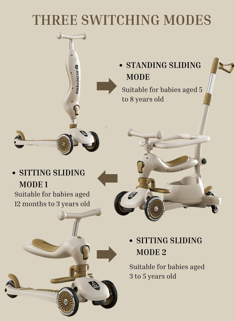 GoldenLike  سكوتر للأطفال ، سكوتر ثلاثة في واحد للأطفال ، سكوتر للأطفال الصغار ، سكوتر للأطفال مع فلاش LED والموسيقى ارتفاع قابل للتعديل الدرابزين لينة ظلة للأطفال ، ومناسبة للبنين والبنات 1-5 سنوات من العمر - Image 3