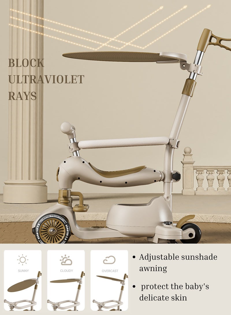 GoldenLike  سكوتر للأطفال ، سكوتر ثلاثة في واحد للأطفال ، سكوتر للأطفال الصغار ، سكوتر للأطفال مع فلاش LED والموسيقى ارتفاع قابل للتعديل الدرابزين لينة ظلة للأطفال ، ومناسبة للبنين والبنات 1-5 سنوات من العمر - Image 5