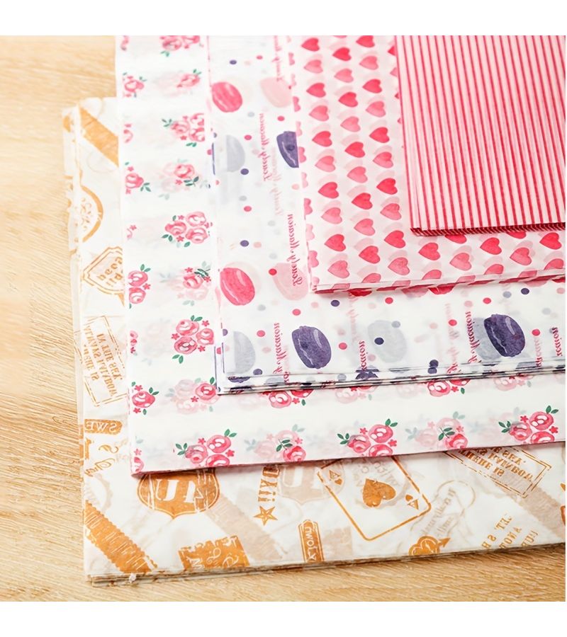 10 Pcs Stylish Love Food Polystyrene Food Wrapping Paper Oil Absorbent Baking Sheets With Printed Designs Tray Liners For Desserts And Snacks - Image 4