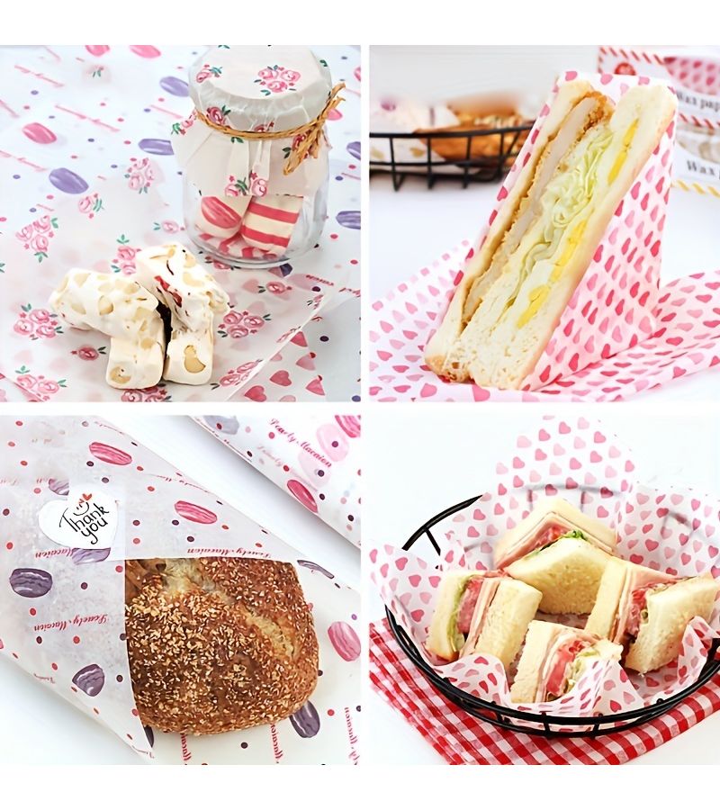10 Pcs Stylish Love Food Polystyrene Food Wrapping Paper Oil Absorbent Baking Sheets With Printed Designs Tray Liners For Desserts And Snacks - Image 2