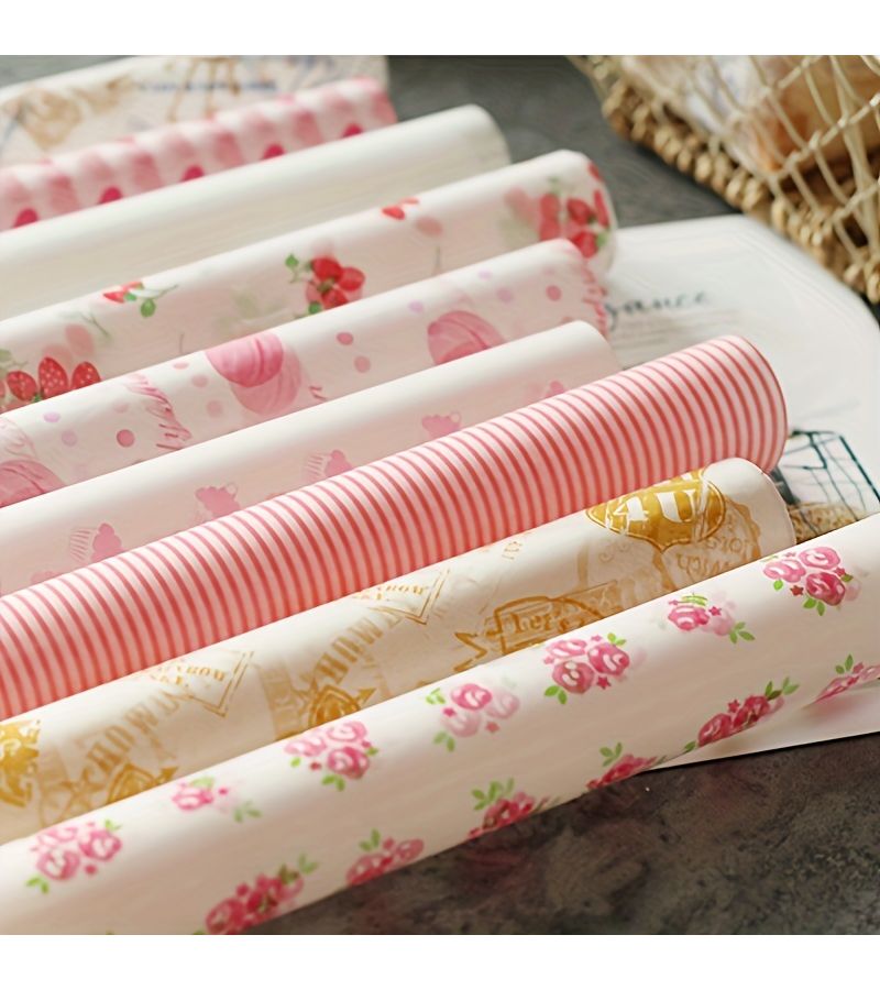 10 Pcs Stylish Love Food Polystyrene Food Wrapping Paper Oil Absorbent Baking Sheets With Printed Designs Tray Liners For Desserts And Snacks - Image 1