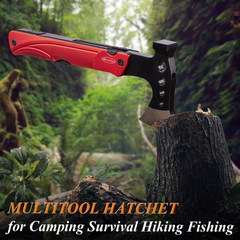 RoverTac Camping Hatchet Multitool Axe Survival Gear Gifts for Men Dad Him 14-in-1 Axe Hammer Knife Saw Bottle Opener Fire Starter Whistle Perfect for Camping Survival Hiking Fishing - Image 5