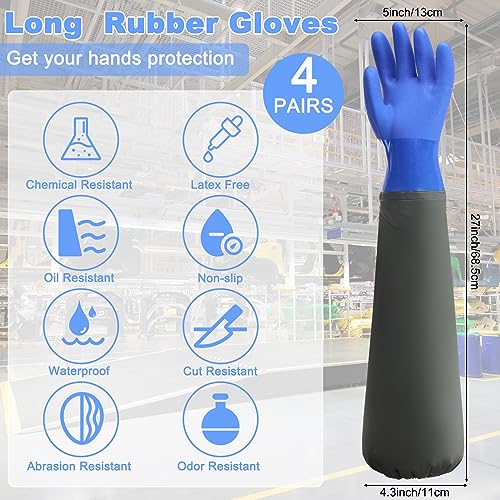 Shellwei 4 Pairs Chemical Resistant Rubber Gloves 27" Heavy Duty Waterproof Aquarium Long Gloves for Chemical(Stylish) - Image 2