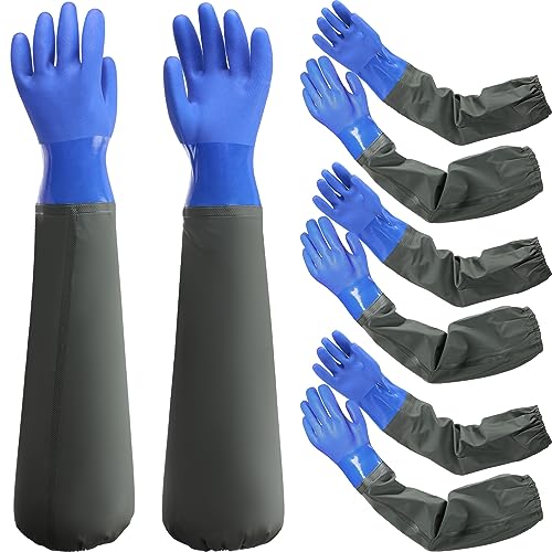 Shellwei 4 Pairs Chemical Resistant Rubber Gloves 27" Heavy Duty Waterproof Aquarium Long Gloves for Chemical(Stylish) - Image 1