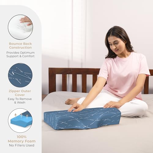 MY ARMOR Cervical Pillow for Neck Pain and Shoulder Pain, Spondylitis Neck, Orthopedic Memory Foam Contour Pillow, Dual Height Options, with Washable Blue Checks Cover - Pack of 1 - Image 5