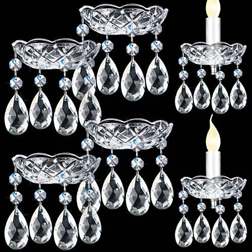 Bonuci 6 Pcs Bobeches for Chandelier 4 Inch Crystal Chandeliers Teardrops Pendant Bobeche Replacement Parts with 4 Side Holes for Candle Home Wedding Birthday Party DecorCrystal Stylish Style - Image 1