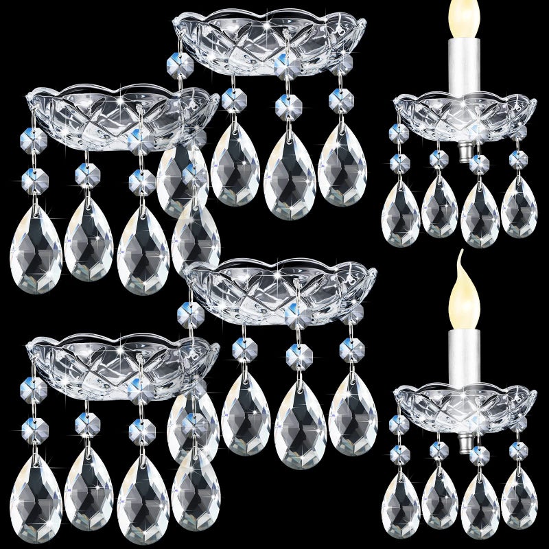 Bonuci 6 Pcs Bobeches for Chandelier 4 Inch Crystal Chandeliers Teardrops Pendant Bobeche Replacement Parts with 4 Side Holes for Candle Home Wedding Birthday Party DecorCrystal Stylish Style - Image 2