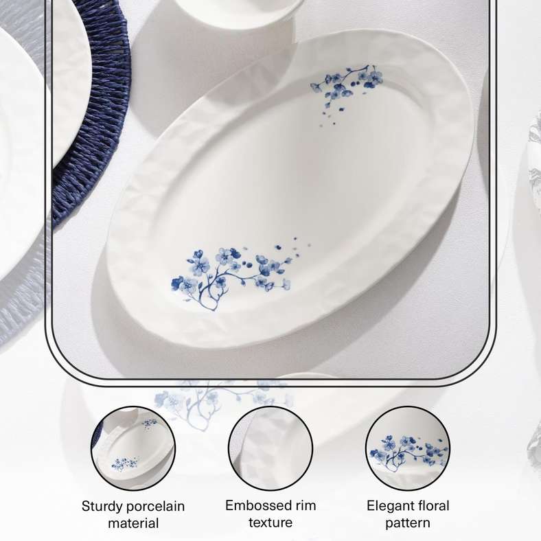 Pan Home Floris Porcelain Oval Platter - White with Blue Floral Design - Image 5