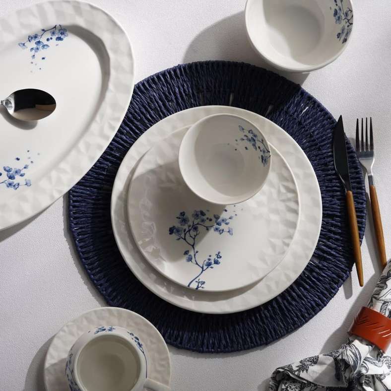 Pan Home Floris Porcelain Oval Platter - White with Blue Floral Design - Image 4