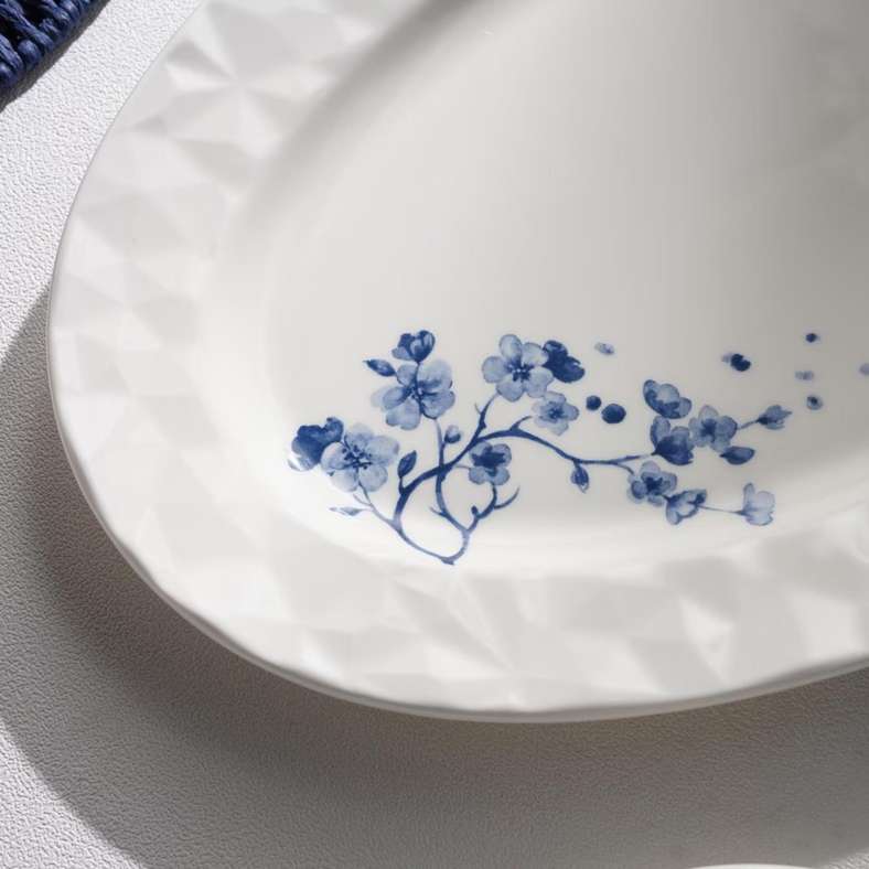 Pan Home Floris Porcelain Oval Platter - White with Blue Floral Design - Image 3