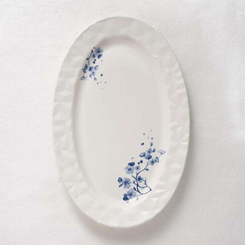 Pan Home Floris Porcelain Oval Platter - White with Blue Floral Design - Image 2