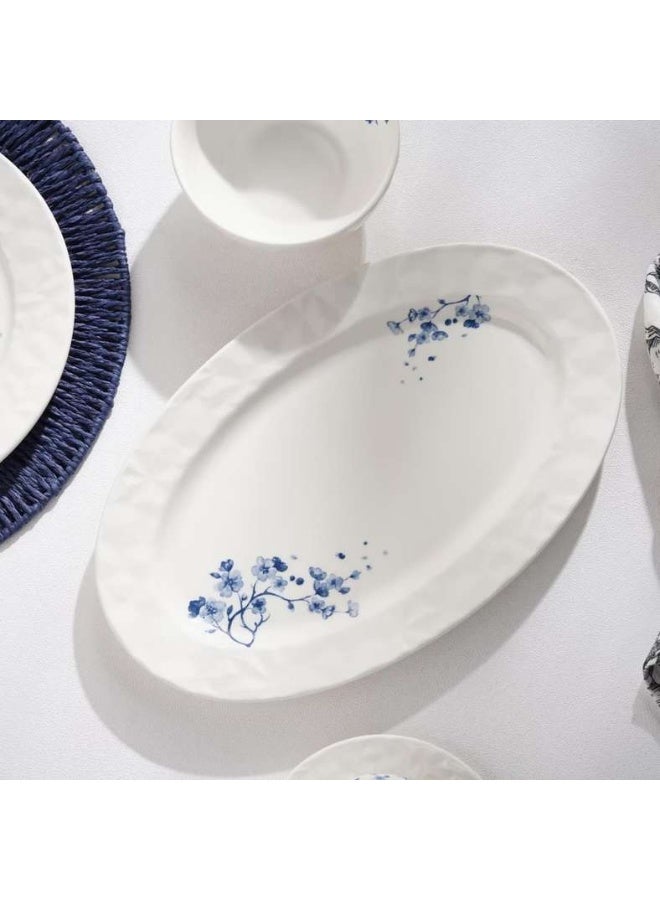 Pan Home Floris Porcelain Oval Platter - White with Blue Floral Design - Image 1