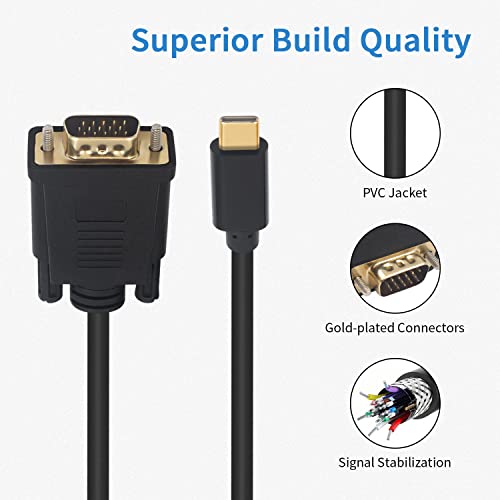Duttek USB C to VGA Adapter Cable 6FT/1.8M, USB Type-C to VGA Male to Male Converter Cable with Gold-Plated Port for Monitor, Phones, Laptops and HDTV (Not Support Thunderbolt Port) - Image 5