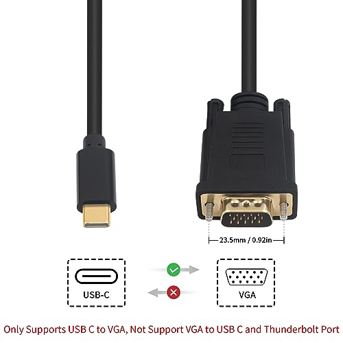 Duttek USB C to VGA Adapter Cable 6FT/1.8M, USB Type-C to VGA Male to Male Converter Cable with Gold-Plated Port for Monitor, Phones, Laptops and HDTV (Not Support Thunderbolt Port) - Image 2