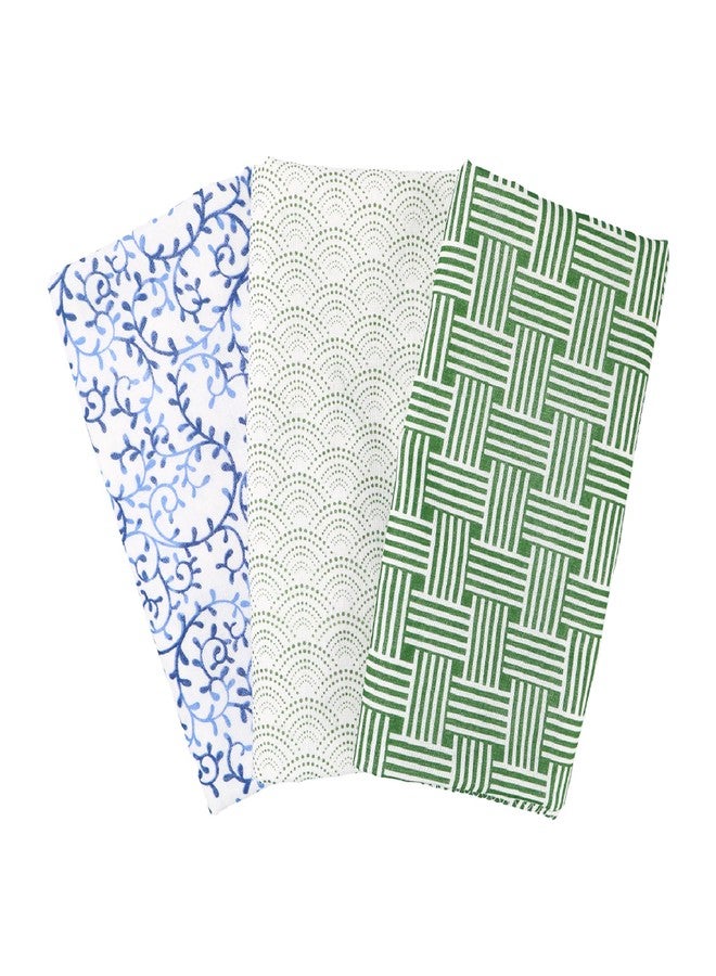 Cluster مجموعة من 3 قطع من مناشف اليد متعددة الاستخدامات تنوجي اليابانية من قماش الساراشي مع أنماط شبكة أجيورو وموجة أوميأمي وتاكو كاراكوسا للأناقة الدائمة والمتانة (مجموعة 3) - Image 1