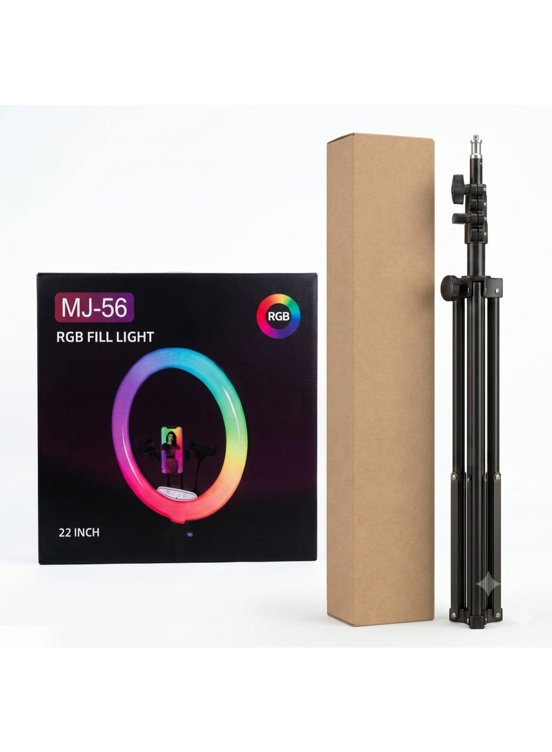 MJ-56 22-Inch RGB Ring Light with Adjustable Tripod Stand and Remote Control - Professional Multi-Color Fill Light for Content Creators, Photography, and Live Streaming - Image 1