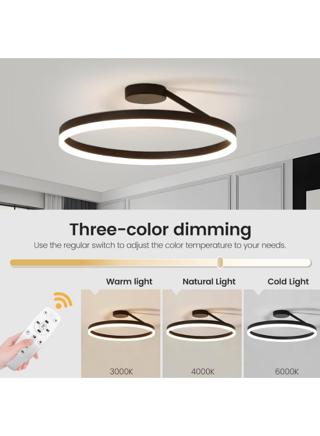 Modern LED Ceiling Light with Remote Control | Dimmable Round Ring Chandelier | Ultra-Slim Flush Mount Lighting for Bedroom Living Room | Smart Home LED Fixture - Image 3