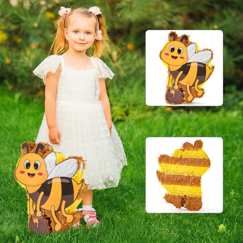 VINTS Bee PiÃ±ata Large Kids Bee PiÃ±ata with Blindfold Stick Confetti for Bee Themed Party Girl Boy Birthday Party Decoration(15.7Ã—12.5Ã—3.5in) - Image 4