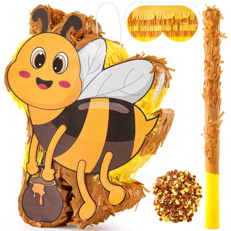 VINTS Bee PiÃ±ata Large Kids Bee PiÃ±ata with Blindfold Stick Confetti for Bee Themed Party Girl Boy Birthday Party Decoration(15.7Ã—12.5Ã—3.5in) - Image 1