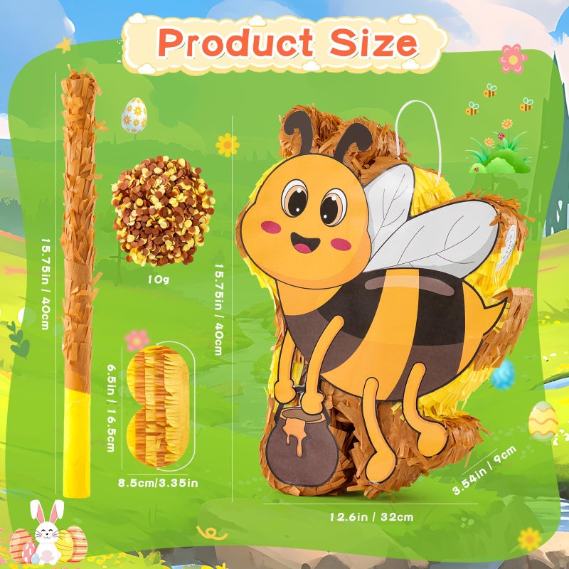 VINTS Bee PiÃ±ata Large Kids Bee PiÃ±ata with Blindfold Stick Confetti for Bee Themed Party Girl Boy Birthday Party Decoration(15.7Ã—12.5Ã—3.5in) - Image 2