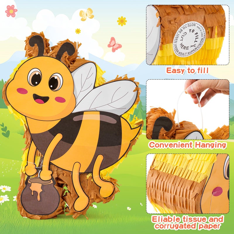 VINTS Bee PiÃ±ata Large Kids Bee PiÃ±ata with Blindfold Stick Confetti for Bee Themed Party Girl Boy Birthday Party Decoration(15.7Ã—12.5Ã—3.5in) - Image 3