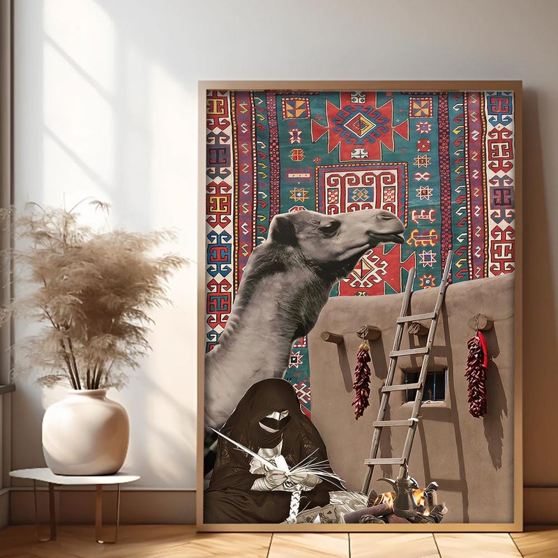 Marktna One canvas painting with a Najdi art design and a hollow frame, measuring (40×60), one piece - Image 2