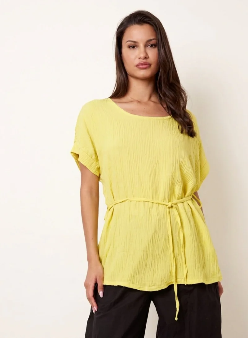 Blue Vanilla Belted Wide Sleeve Top