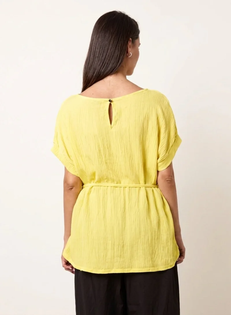 Blue Vanilla Belted Wide Sleeve Top