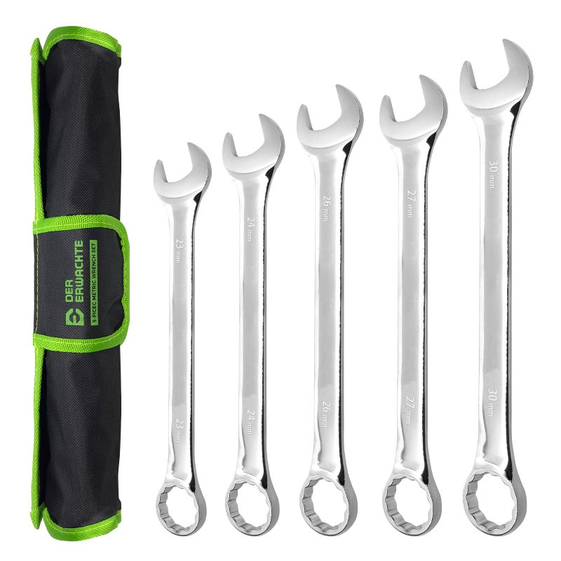 Der Erwachte Large Wrench Set with Rolling Pouch, Metric, 5-Piece, 23mm, 24mm, 26mm, 27mm, 30mm, 12 Point, Chrome Vanadium Steel - Image 1