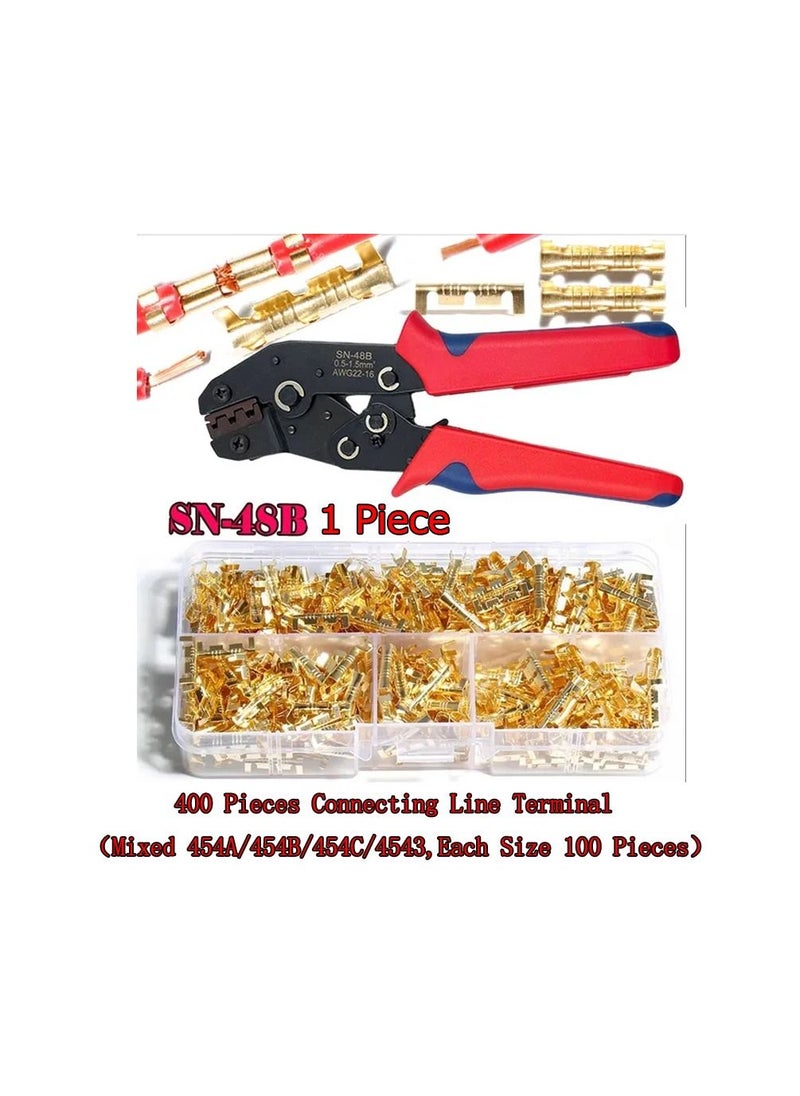 Generic 400-Pieces/Set Mixed 454A/454B/454C/4543 Gold U shaped Electrical Copper Buckle Wire Connectors Terminals,1-Piece SN-48B Wire Crimping Plier  - Image 1