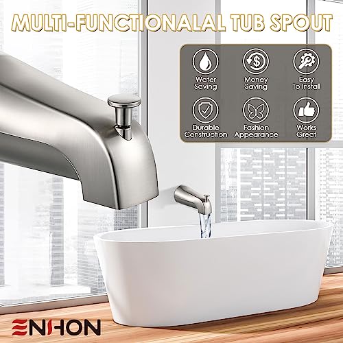 Enhon Slip on Tub Spout with Diverter, Compatible with American Standard 8888026.002 Tub Spout, Bathroom Bathtub Faucet, Fits 1/2 Copper Water Tube(5/8 Dia), 5/32 Hex Wrench(Brushed Nickel,1) - Image 4