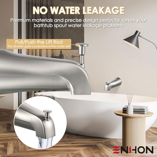 Enhon Slip on Tub Spout with Diverter, Compatible with American Standard 8888026.002 Tub Spout, Bathroom Bathtub Faucet, Fits 1/2 Copper Water Tube(5/8 Dia), 5/32 Hex Wrench(Brushed Nickel,1) - Image 2
