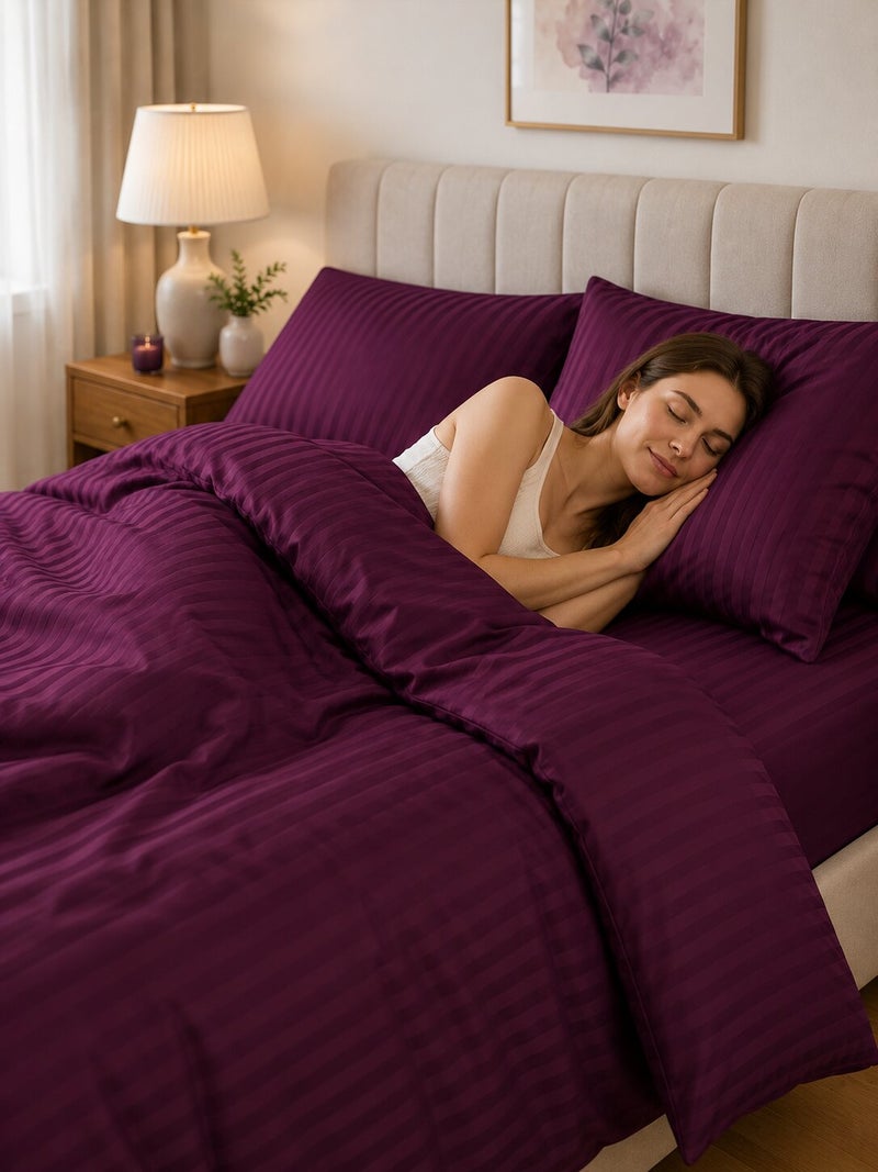 Aristocrat 4-Piece Stripe Microfiber Duvet Cover Set | Queen | Includes 1 Duvet Cover (220x240cm), 1 Deep Pocket Fitted Sheet (180x200+30cm) & 2 Pillowcases (53x75+15cm) | Ultra Soft, Breathable & Wrinkle Resistant | purple - Image 4