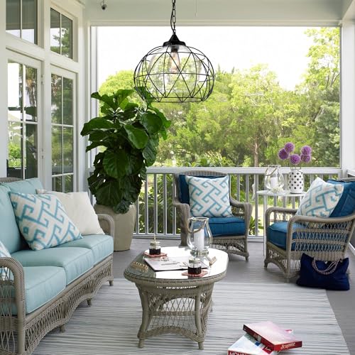Wellmet Outdoor Pendant Light for Porch, Black Exterior Hanging Porch Light Fixtures, Modern Outdoor Chandelier Adjustable Outside Pendant Lantern for Entrance Balcony, Bar, Hallway, Entryway, Foyer - Image 2