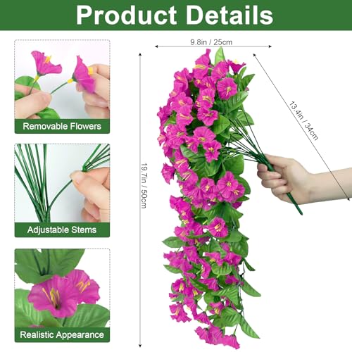 Bassion Artificial Hanging Flowers for Outdoors, 2 Pack Fuchsia Silk Morning Glory Fake Flowers UV Resistant Faux Petunias Hanging Artificial Plants Trailing Vines for Porch Garden Spring Summer Planter Decor - Image 3