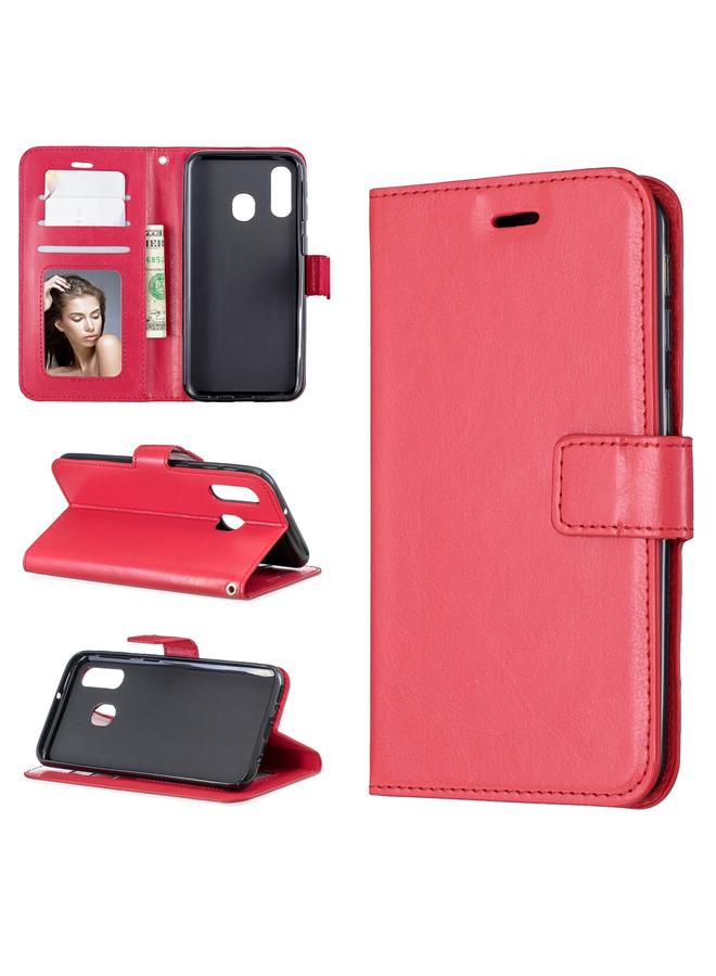 اس-توب جراب جلدي أفقي قابل للطي بتصميم Crazy Horse Texture مع حامل وفتحات للبطاقات ومحفظة وإطار صور لهاتف Galaxy A20E - Image 2