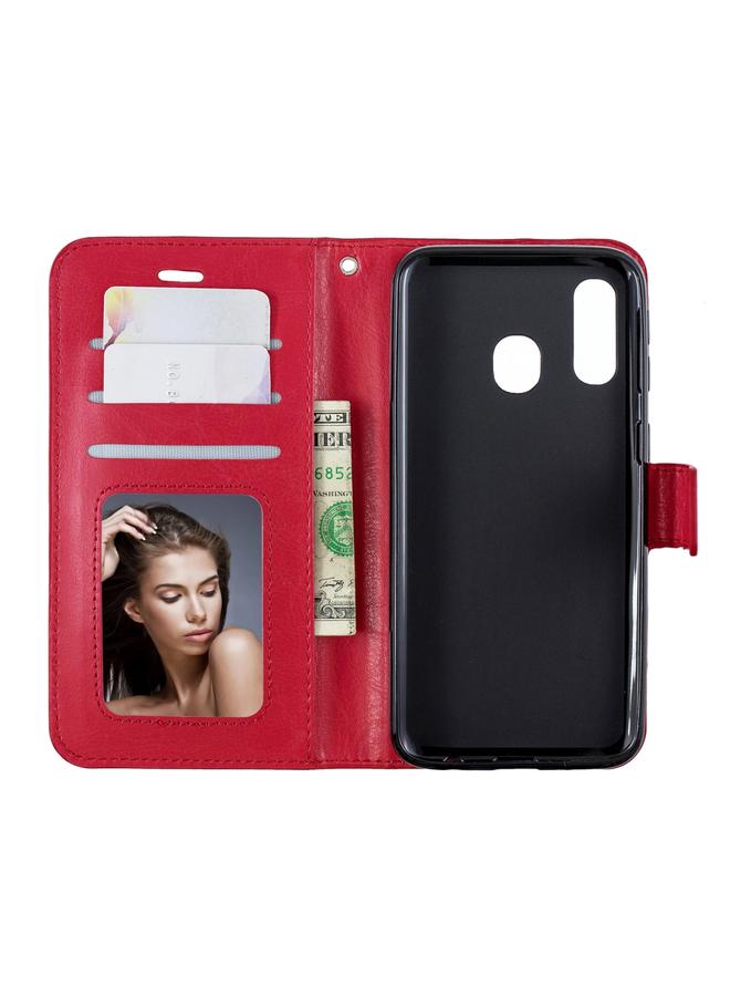 اس-توب جراب جلدي أفقي قابل للطي بتصميم Crazy Horse Texture مع حامل وفتحات للبطاقات ومحفظة وإطار صور لهاتف Galaxy A20E - Image 5