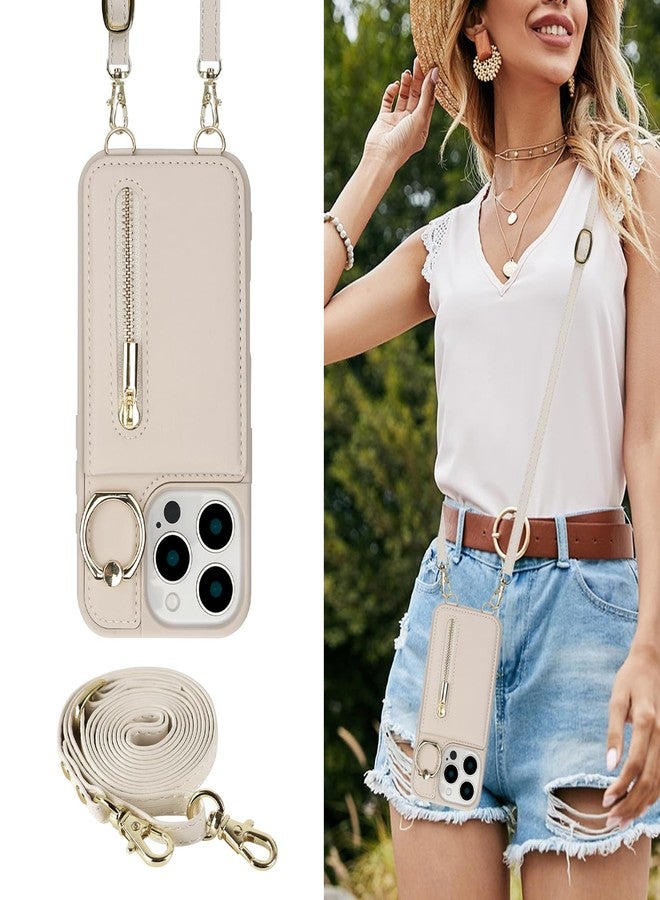 Jcxtrombulous Crossbody Wallet Case for iPhone 16 Pro Max with Lanyard Strap Card Slot Holder RFID Blocking 360° Ring Kickstand,Magnetic Flip Folio Zipper Purse Case, PU Leather Cover Handbag,Beige - Image 3