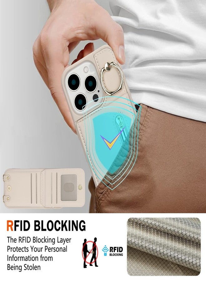 Jcxtrombulous Crossbody Wallet Case for iPhone 16 Pro Max with Lanyard Strap Card Slot Holder RFID Blocking 360° Ring Kickstand,Magnetic Flip Folio Zipper Purse Case, PU Leather Cover Handbag,Beige - Image 5
