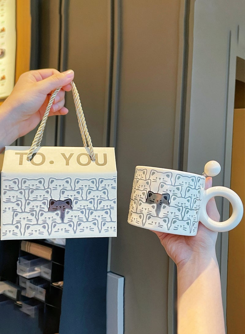 400Ml Cat - Themed Ceramic Mug With Spoon And Gift Box - Adorable Design, Perfect For Gifting & Daily Use  - Image 1