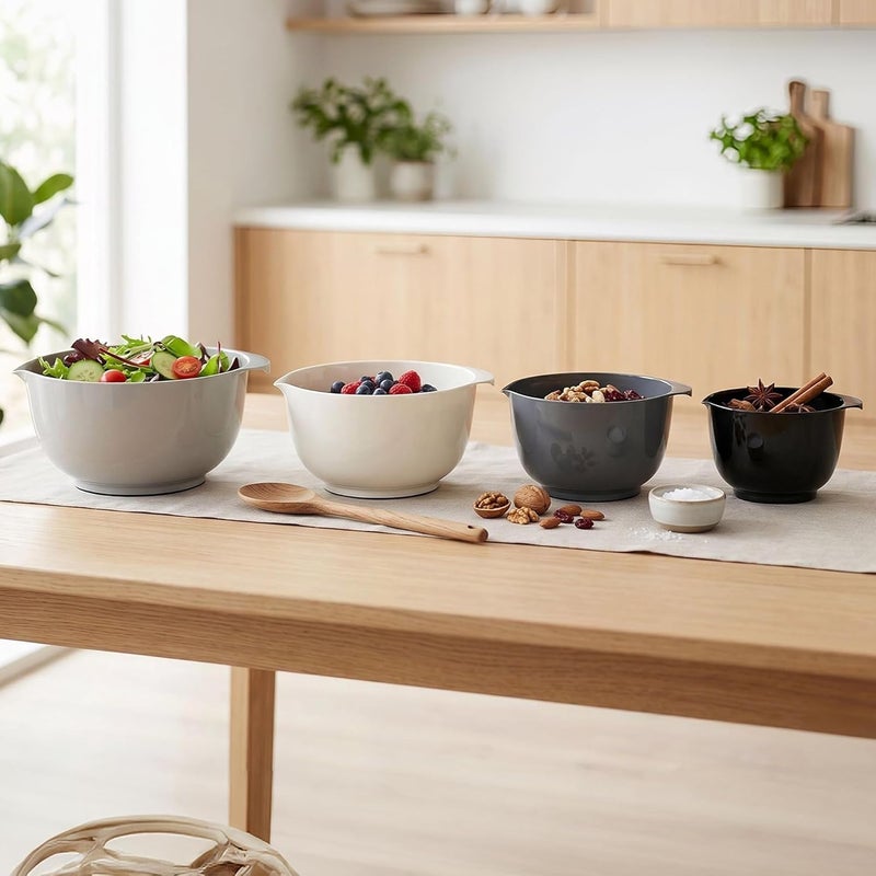 BoxedHome مجموعة أوعية خلط من مكونة من 4 قطع مصنوعة من البلاستيك الخالي من BPA، رمادي - مع فوهة، قاعدة مانعة للانزلاق ومقبض، قابلة للتكديس، آمنة للاستخدام في غسالة الأطباق والميكروويف، مثالية للخبز والطهي - Image 5